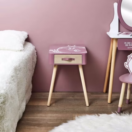 Table de Chevet Enfant "Mme Princesse" 48cm Rose